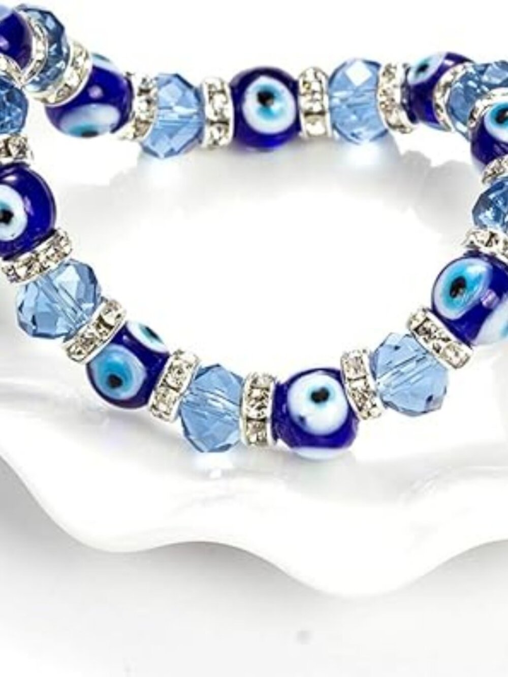 Evil Eye Beaded Bracelet Blue and Silver Stretchy New Bangle Beads Boho